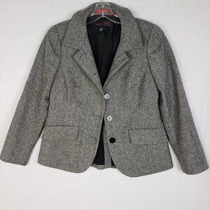 Nina Mclemore Blazer 100% Lambswool Tweed Jacket Button Front Gray Career size 0